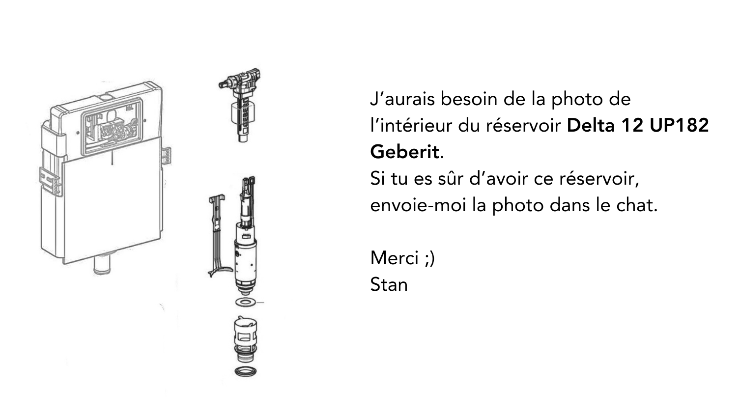 Pièces détachées du réservoir delta 12 UP182 Geberit