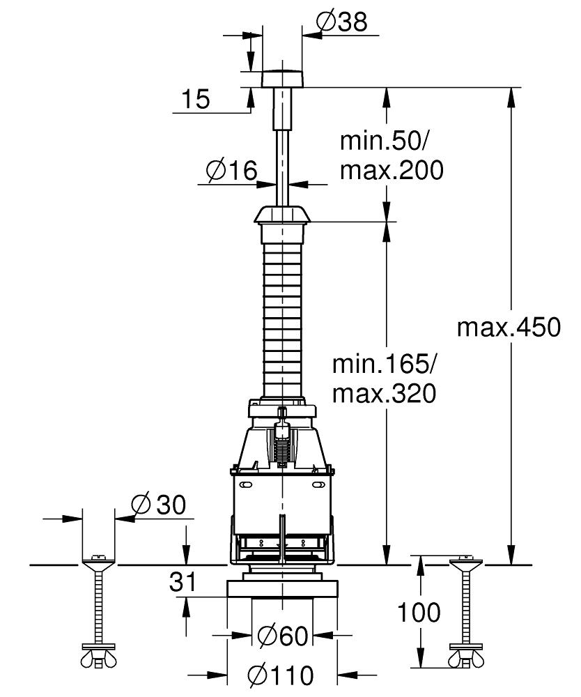 Soupape Servo GROHE pour réservoir apparent | Ref 37497PI0 | Bouton-poussoir chromé mat