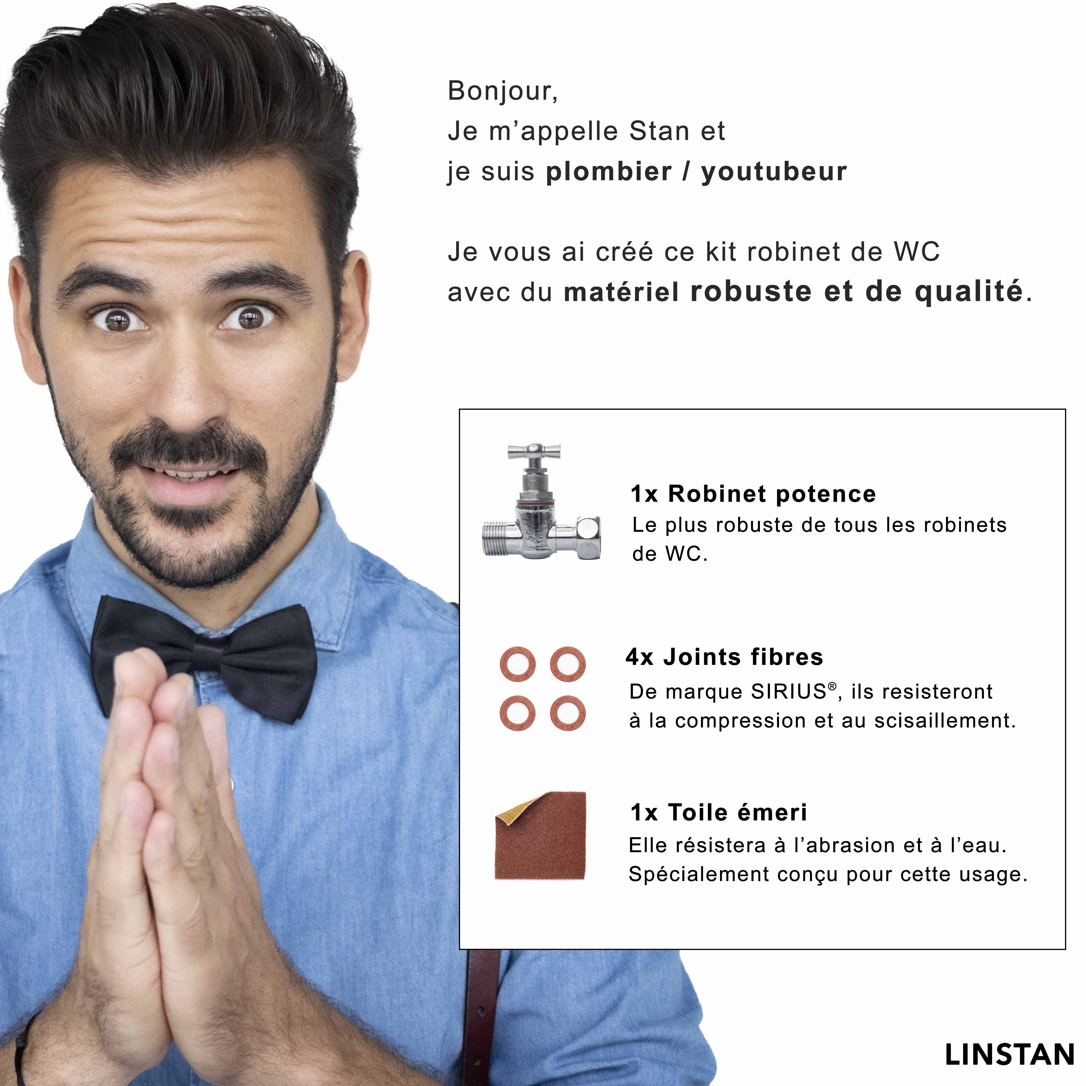 Kit linstan robinet d’arrêt droit, à tête potence 4 joint 12/17 et une toile émerie avec description