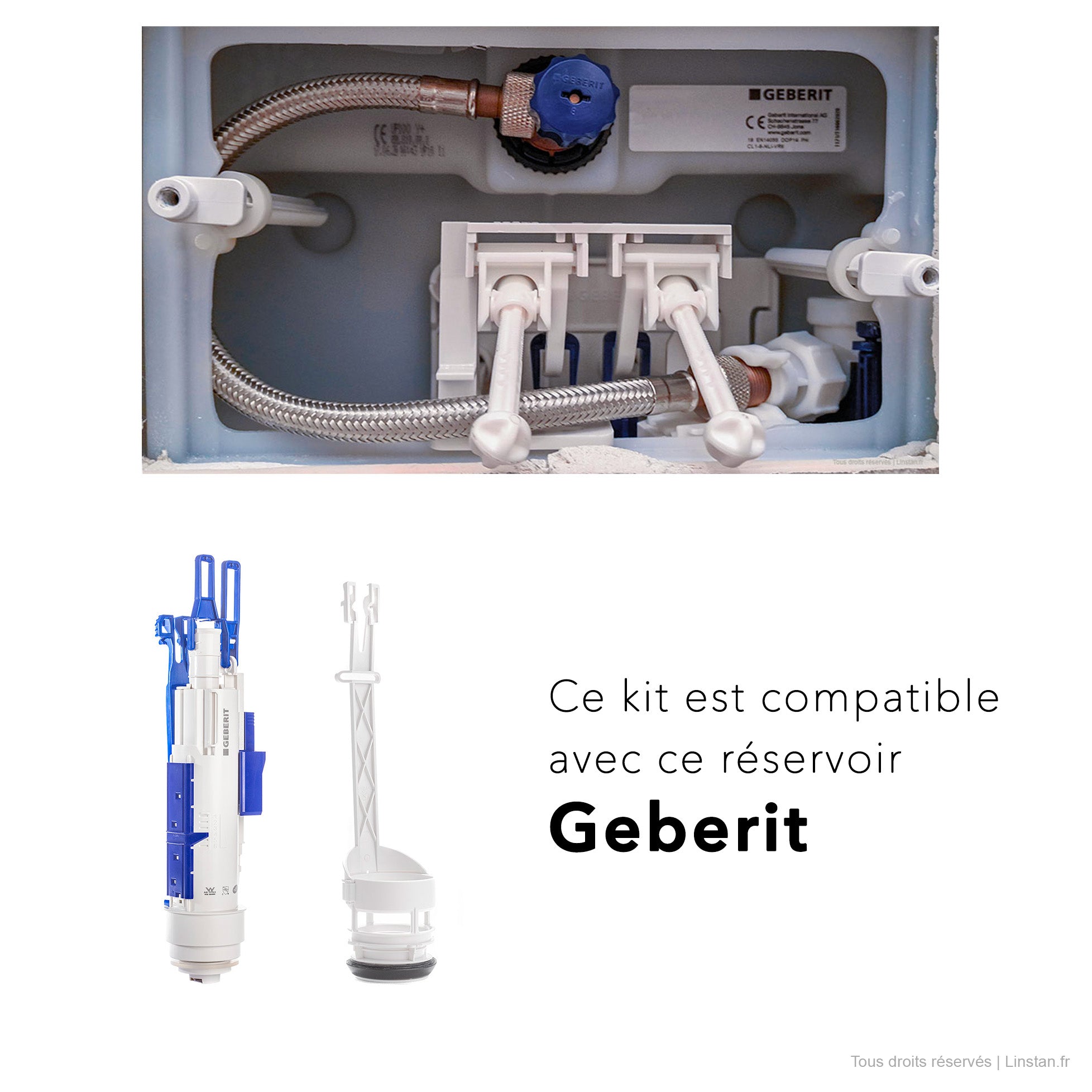 interieur du réservoir Delta UP100 Geberit avec mécanisme et bassin 244.820.00.1