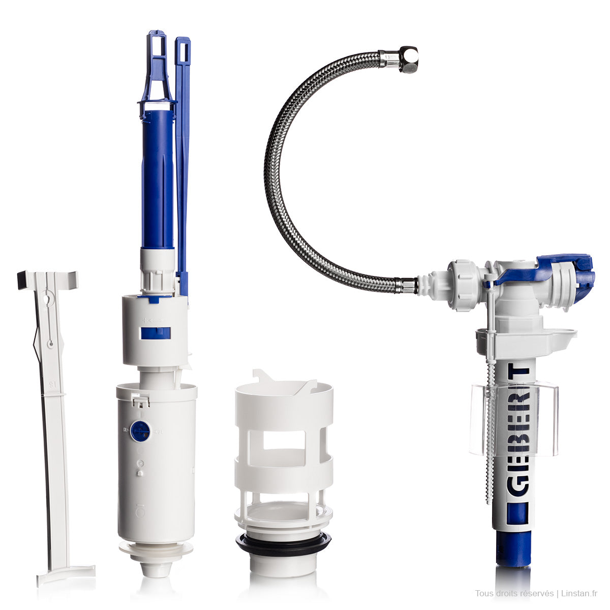 Chasse d'eau complète mécanisme, bassin, robinet flotteur, flexible Geberit | Réf: 240.559.00.1 | Réservoir encastré Twinline 8 double touche