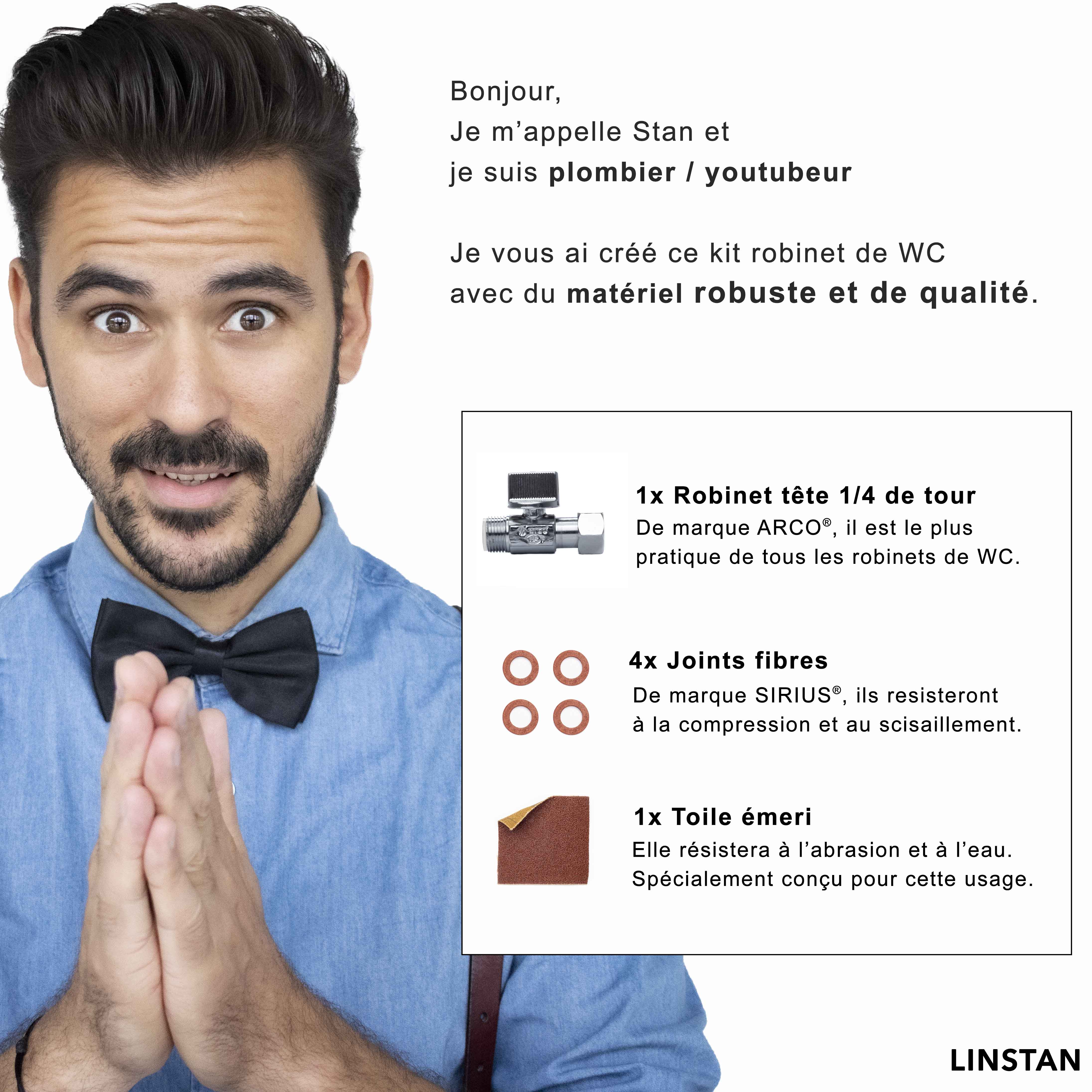 Kit robinet d’arrêt droit, 1/4 de tour | Pour remplacer un robinet dans un réservoir encastré ou apparent