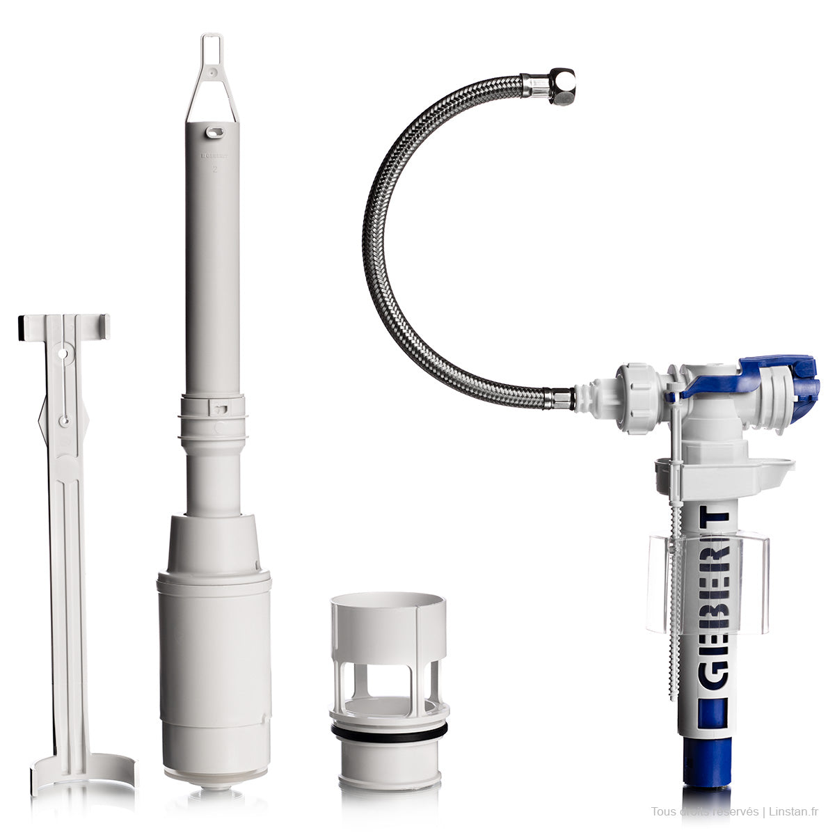 Chasse d'eau complète mécanisme, bassin, robinet flotteur, flexible Geberit | Réf: 215.299.00.1 | Réservoir encastré Twinline 8 simple touche