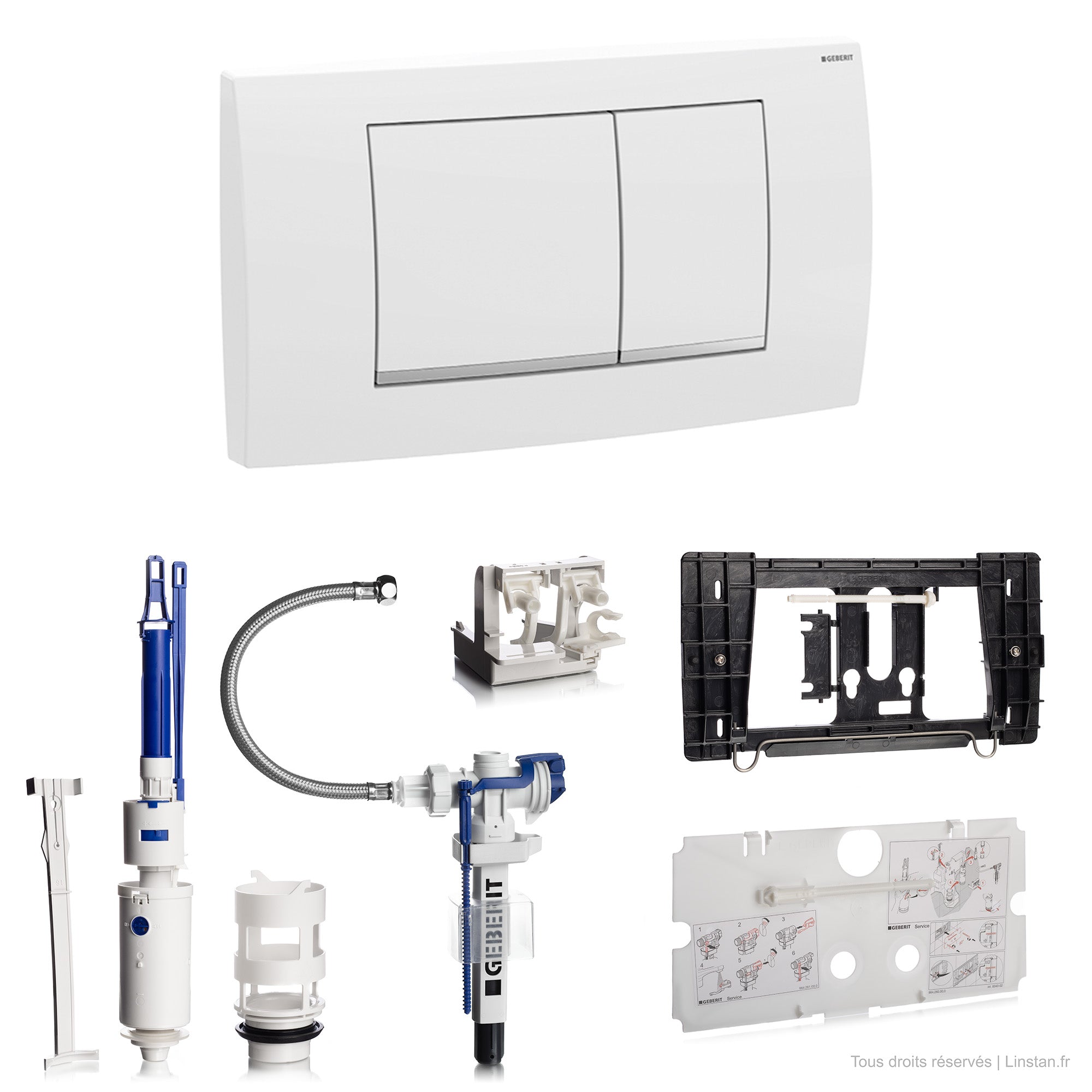 Kit complet rénovation économie d’eau avec plaque blanche double touche | Réf: 240.516.00.1 | Réservoir encastré Twinline 8