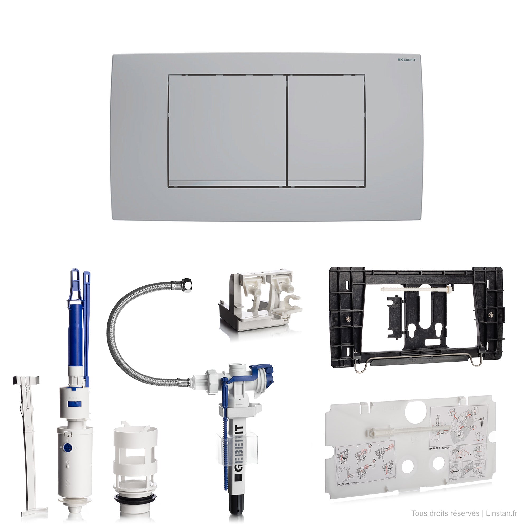 Kit complet rénovation économie d’eau avec plaque mate double touche | Réf: 240.516.00.1 | Réservoir encastré Twinline 8