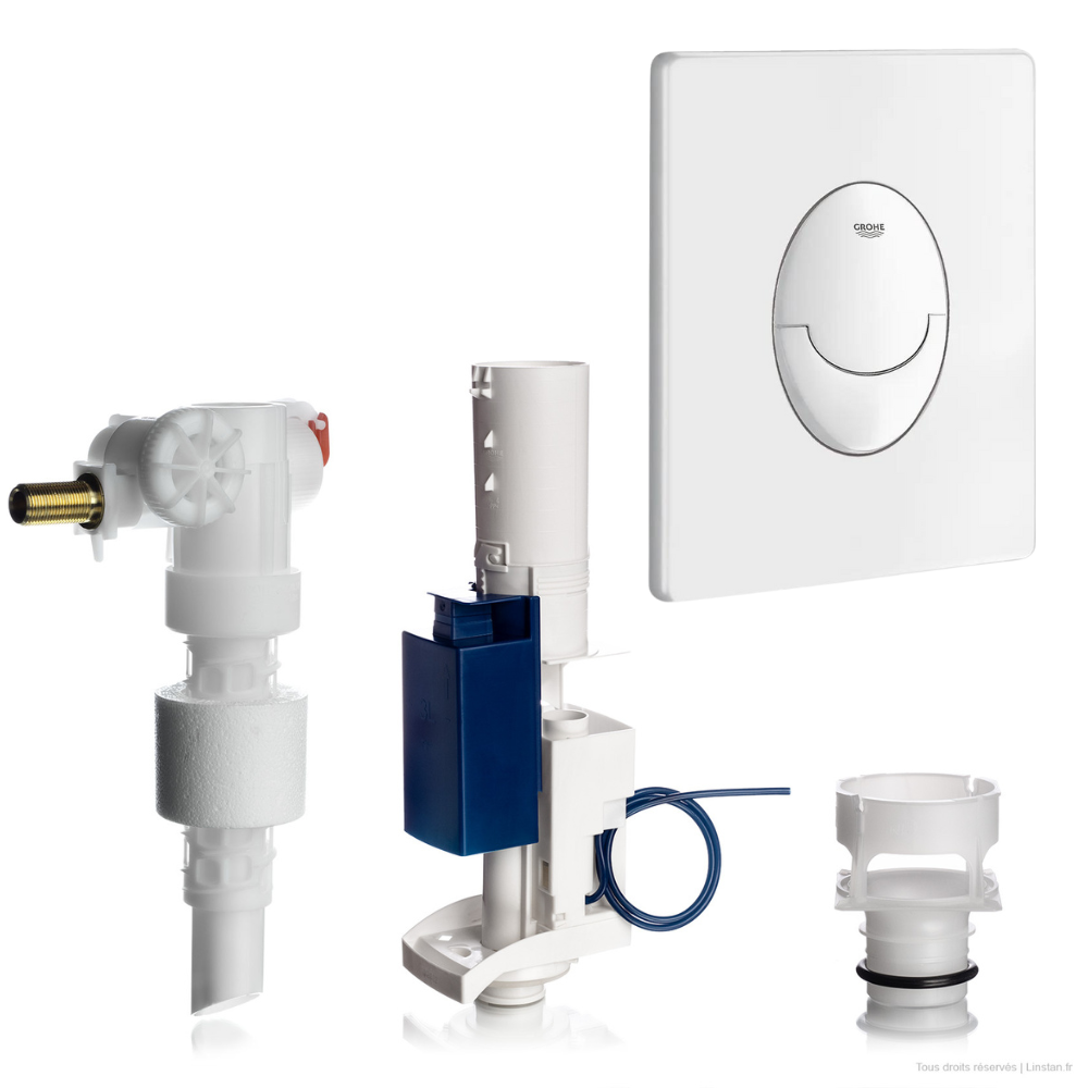 Kit rénovation chasse d'eau Grohe - Réf 42320000 | Avec plaque modèle Skate Air blanche | WC encastré Rapid SLX, SL, Solido