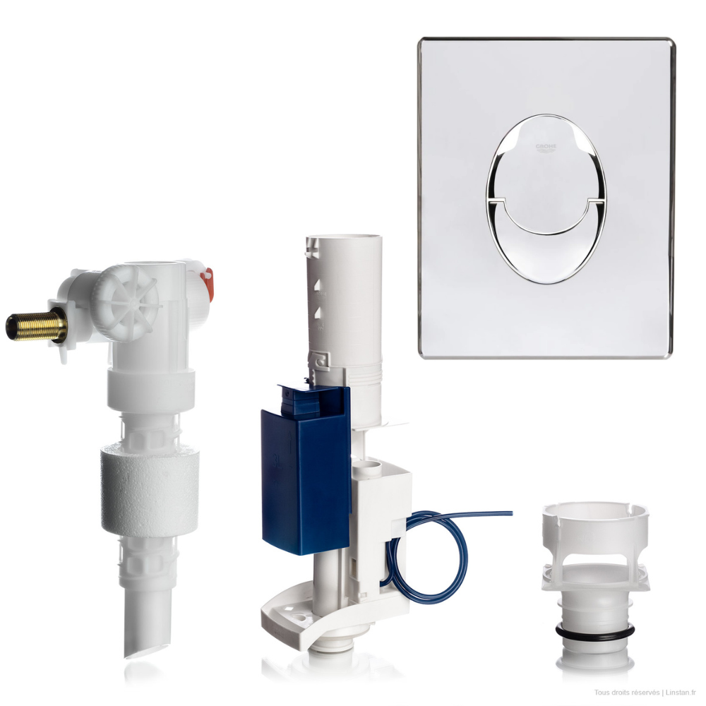 Kit rénovation chasse d'eau Grohe - Réf 42320000 | Avec plaque modèle Skate Air blanche | WC encastré Rapid SLX, SL, Solido