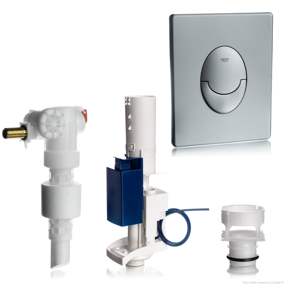 Kit rénovation chasse d'eau Grohe - Réf 42320000 | Avec plaque modèle Skate Air blanche | WC encastré Rapid SLX, SL, Solido