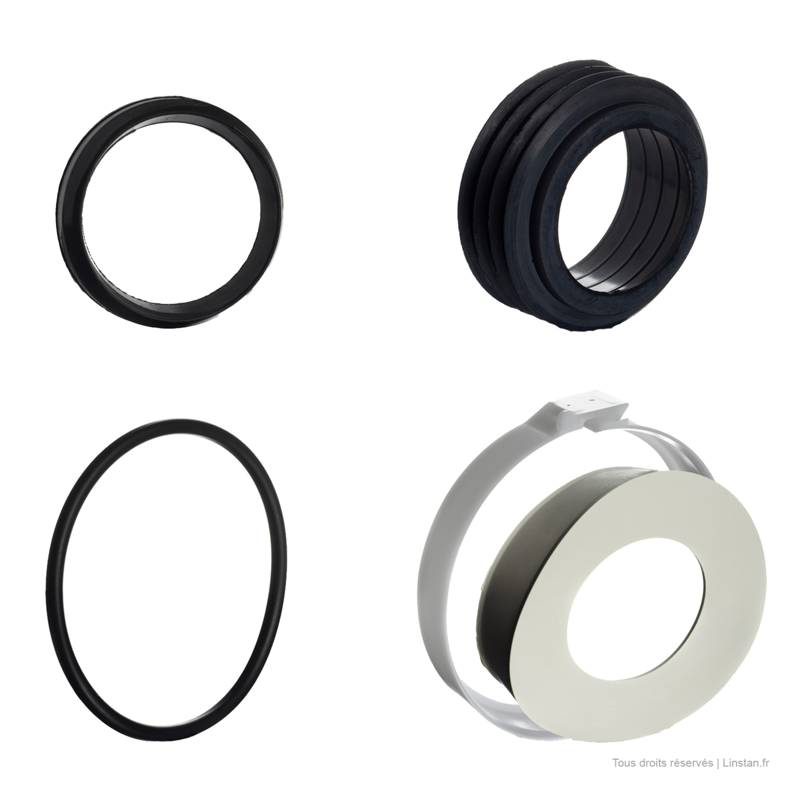 Kit de 4 joints et 2 bagues de serrage Siamp | Pour tuyaux de liaison entre le bâti-support Siamp et la cuvette