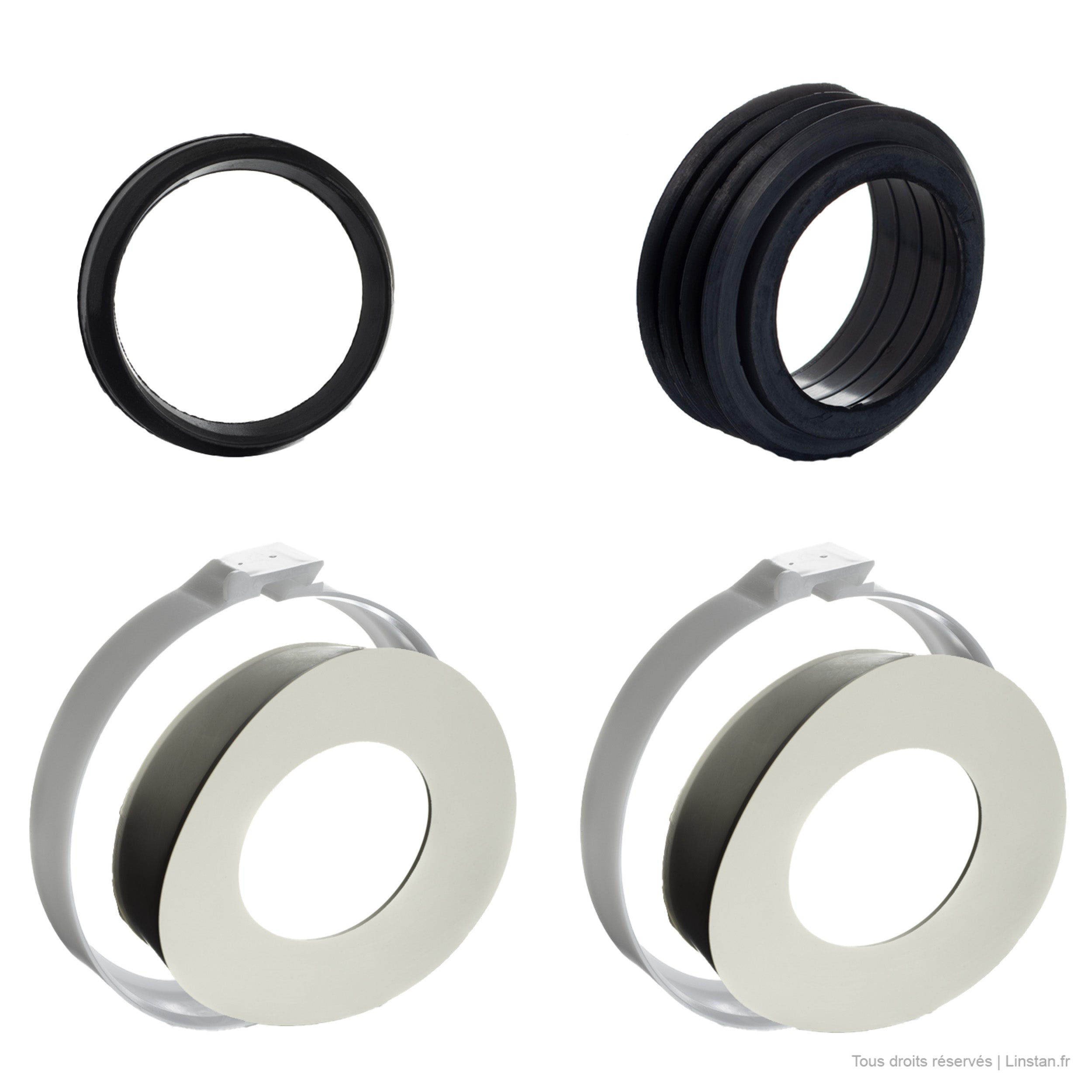 Kit de 4 joints et 2 bagues de serrage Siamp | Pour tuyaux de liaison entre le bâti-support Siamp et la cuvette
