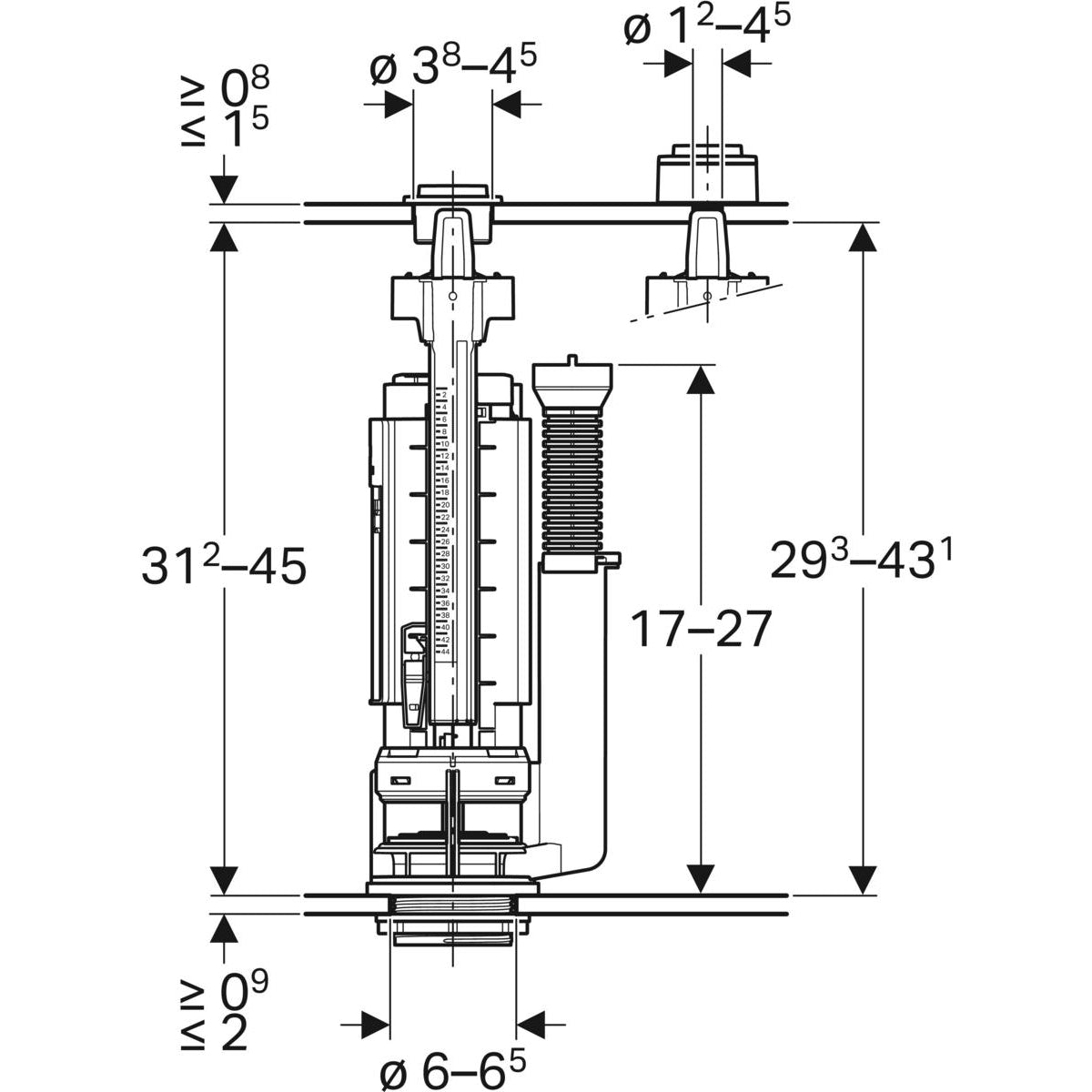 Chasse d'eau complet, simple touche interrompable Geberit Type 290-380 | Réf: 283.005.21.2 | Pour réservoirs porcelaine