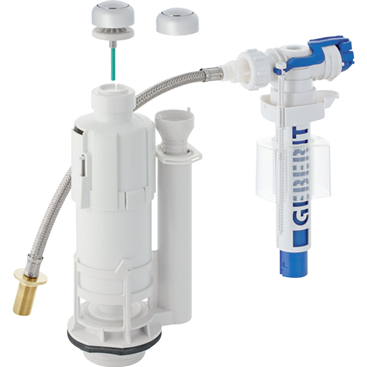 Chasse d'eau complet, simple touche interrompable avec flexible Geberit type 220 | Réf: 283.006.21.2 | Pour réservoirs en porcelaine porcher aspirambo