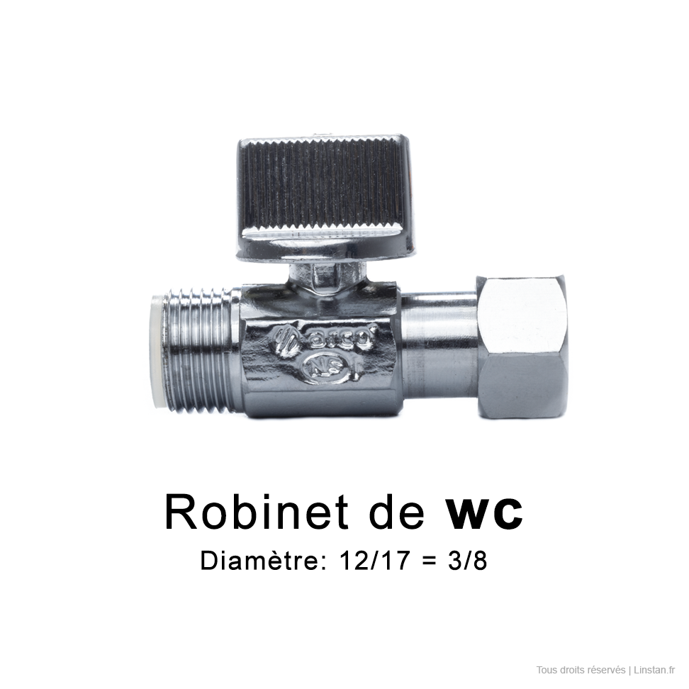 Robinet droit à tête 1/4 de tour | Diamètre standard 12/17 pour WC encastrés ou au sol