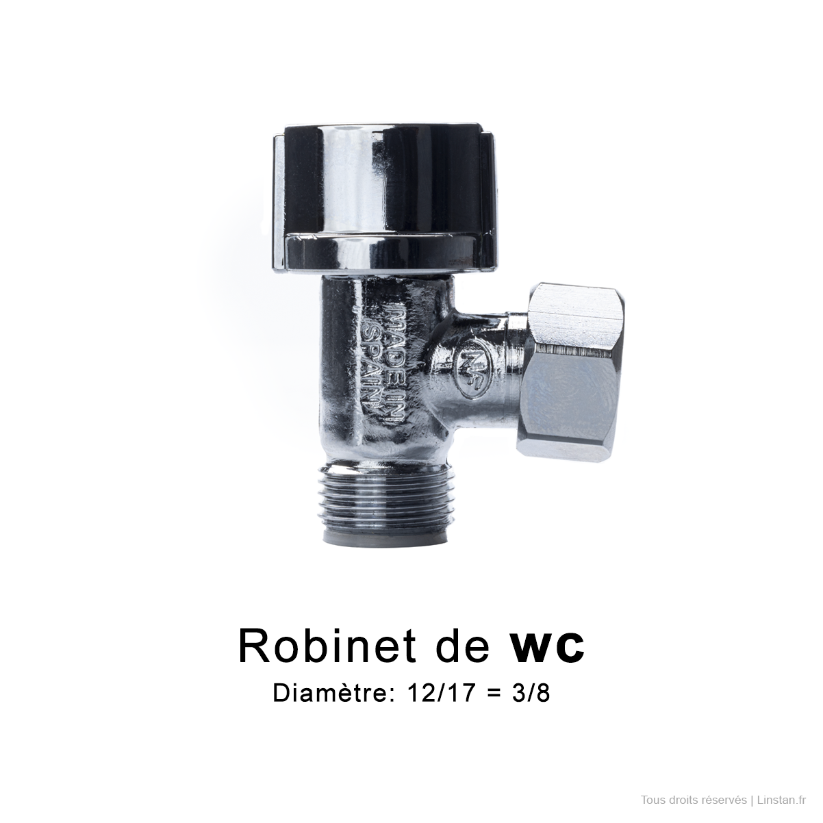 Robinet équerre à tête 1/4 de tour | Diamètre standard 12/17 pour WC encastrés ou au sol