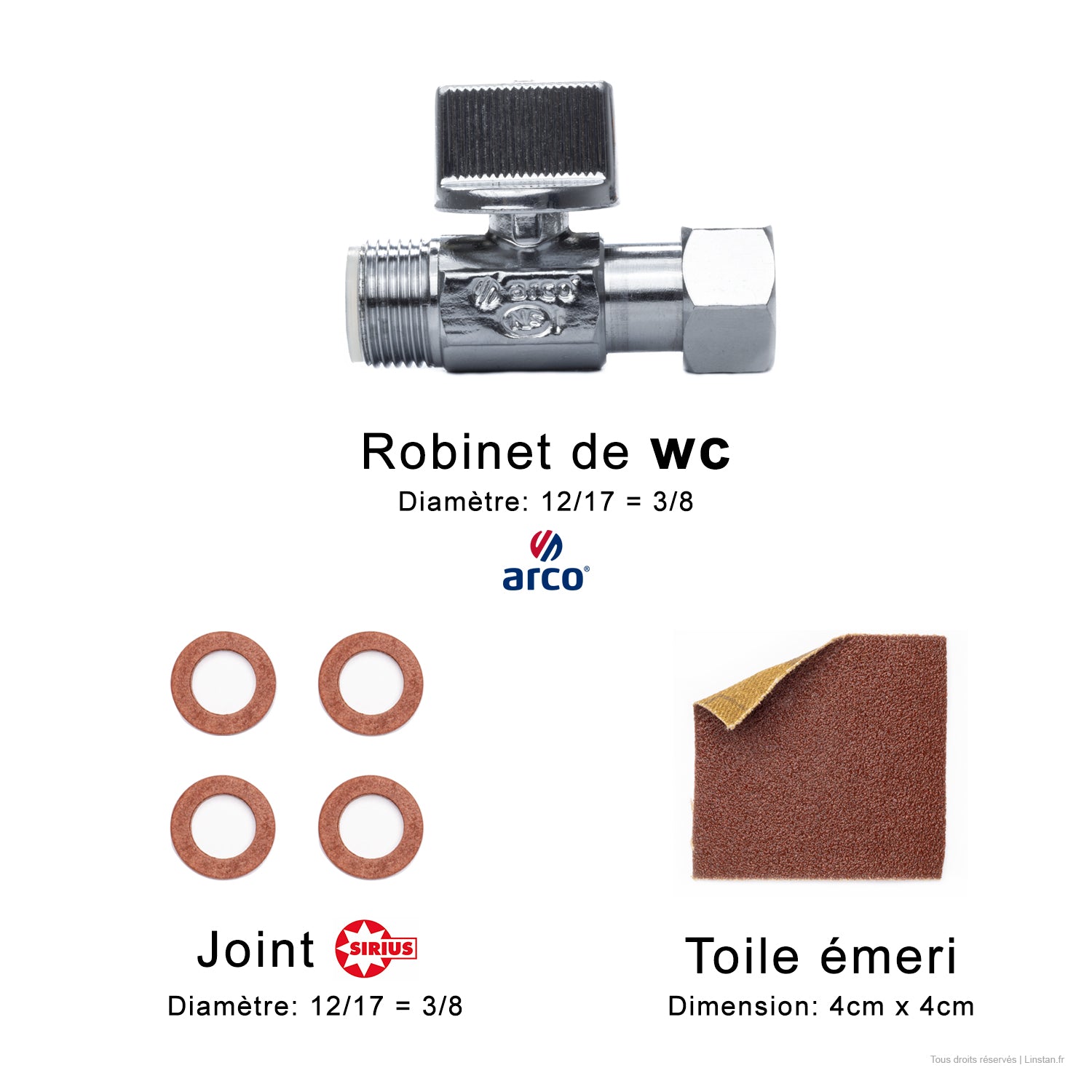 Kit robinet d’arrêt droit, 1/4 de tour | Pour remplacer un robinet dans un réservoir encastré ou apparent