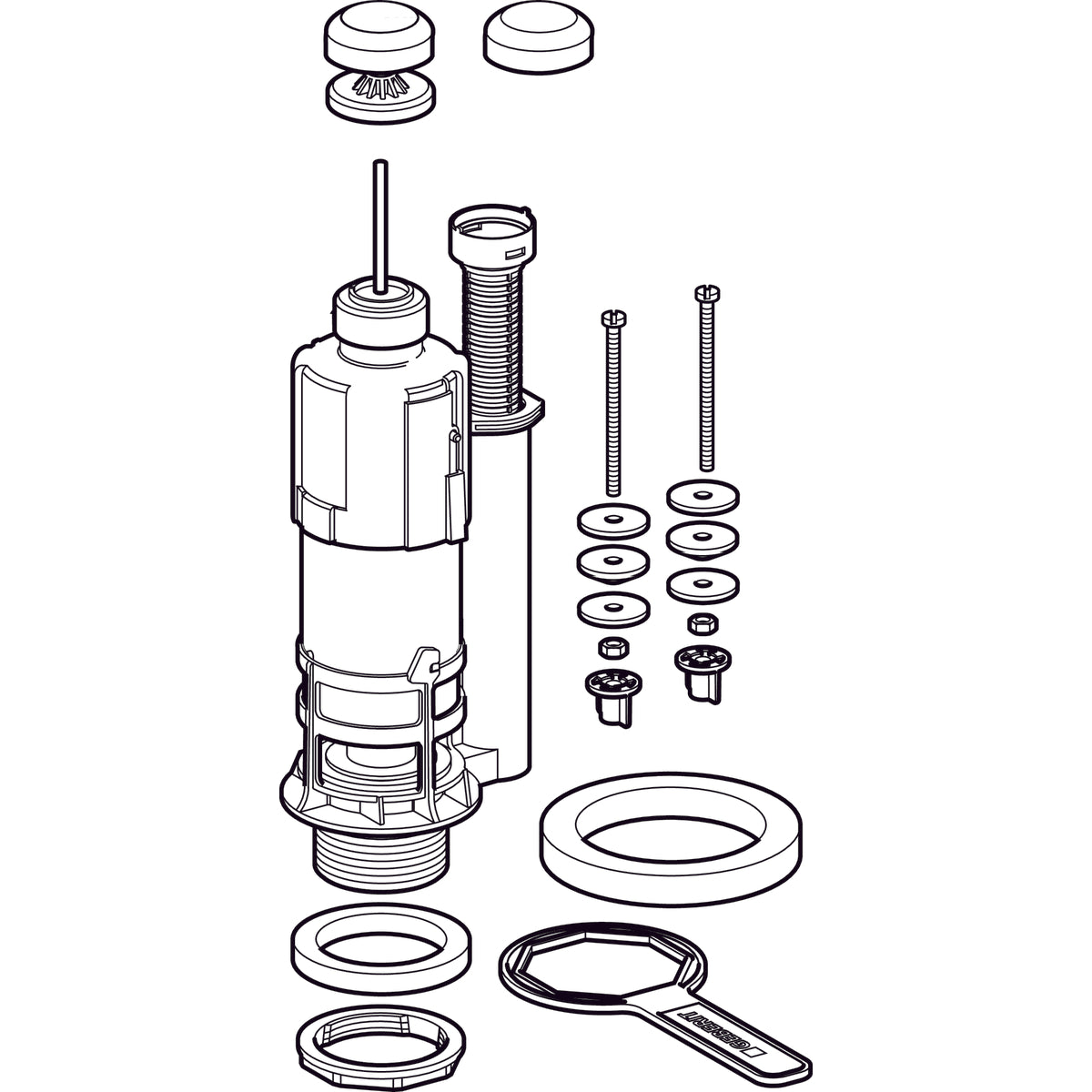 Mécanisme de chasse simple touche interrompable et bassin type 220 Geberit | Réf: 282.006.21.1 | Pour réservoir en porcelaine Porcher Aspirambo