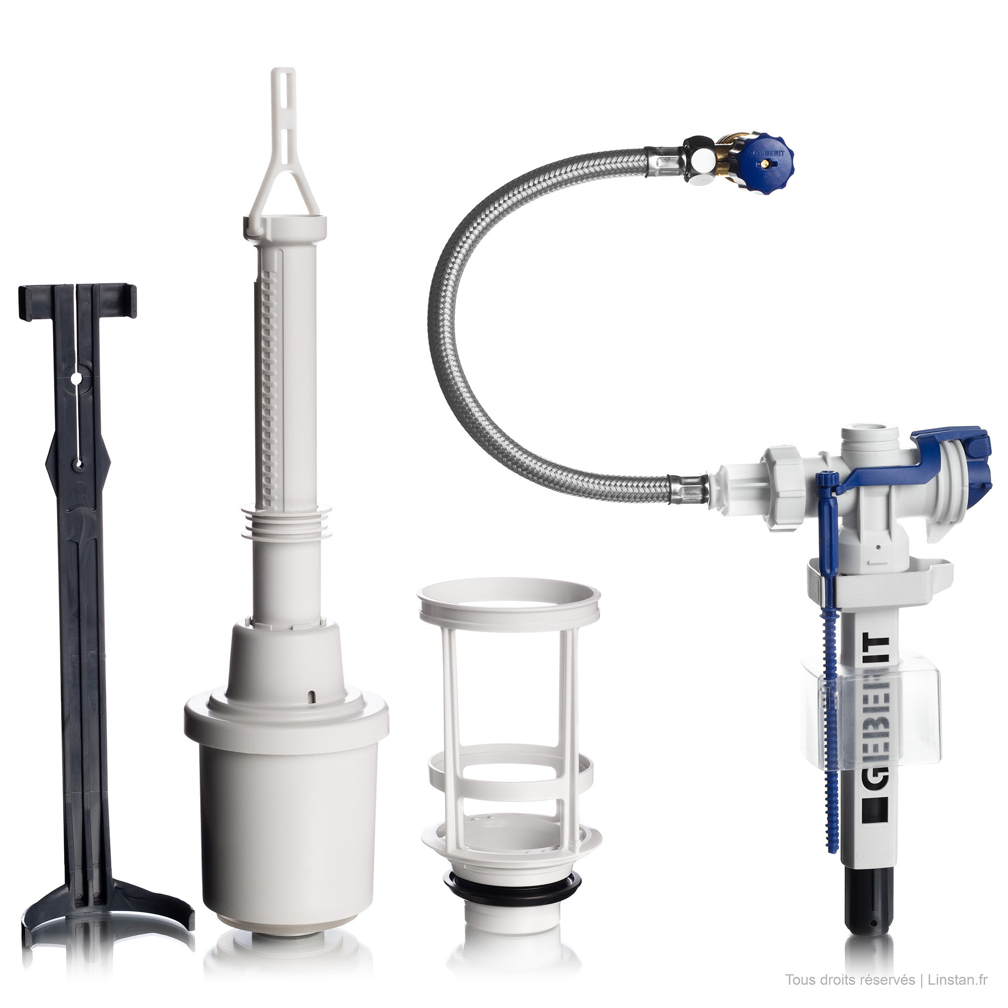 Chasse d'eau complet avec flexible Geberit | Réf: 240.114.00.1 | Pour réservoir encastré Twinline 12 simple touche