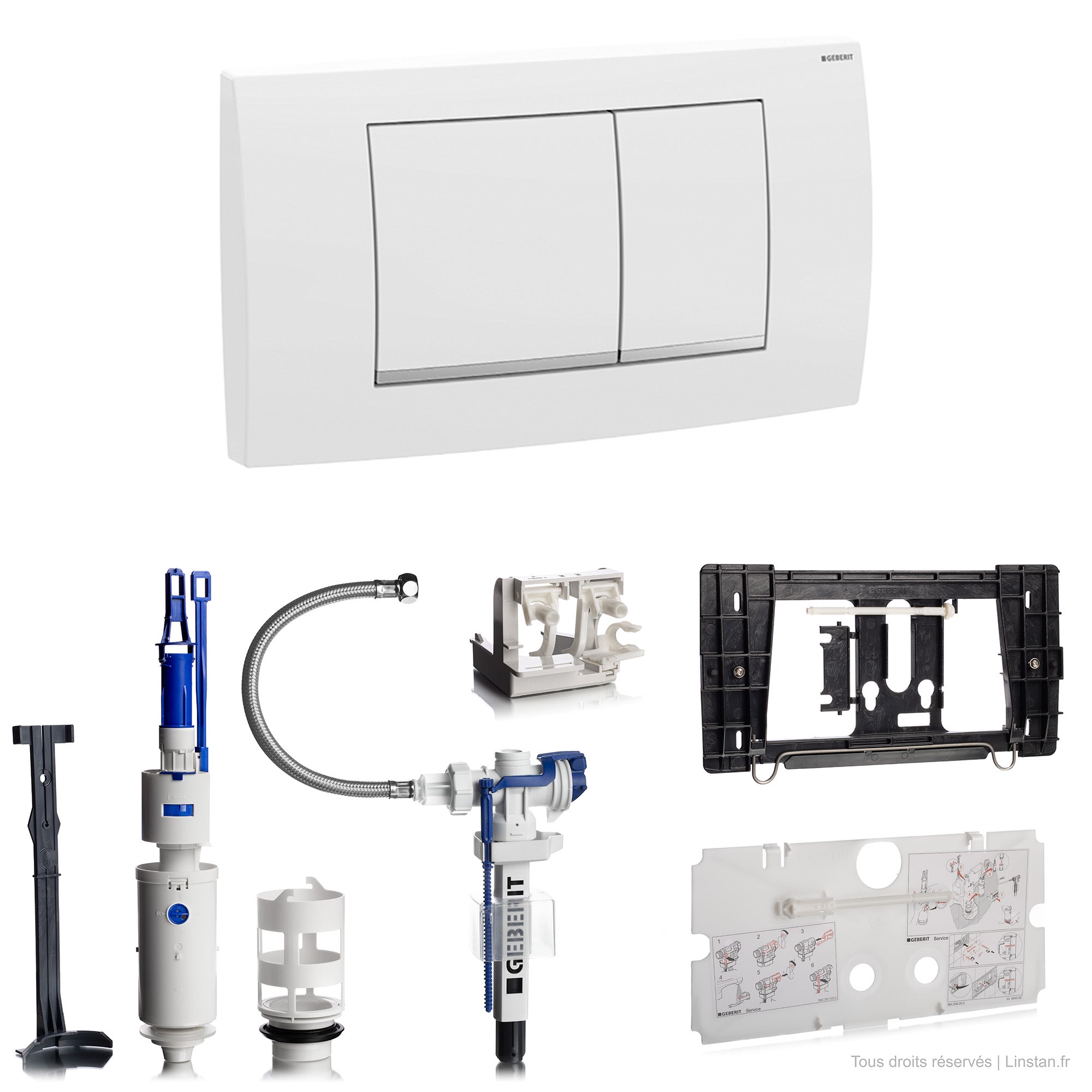 Kit économie d’eau avec plaque blanche double touche | Réf: 240.515.00.1 | Pour réservoir encastré Twinline 12