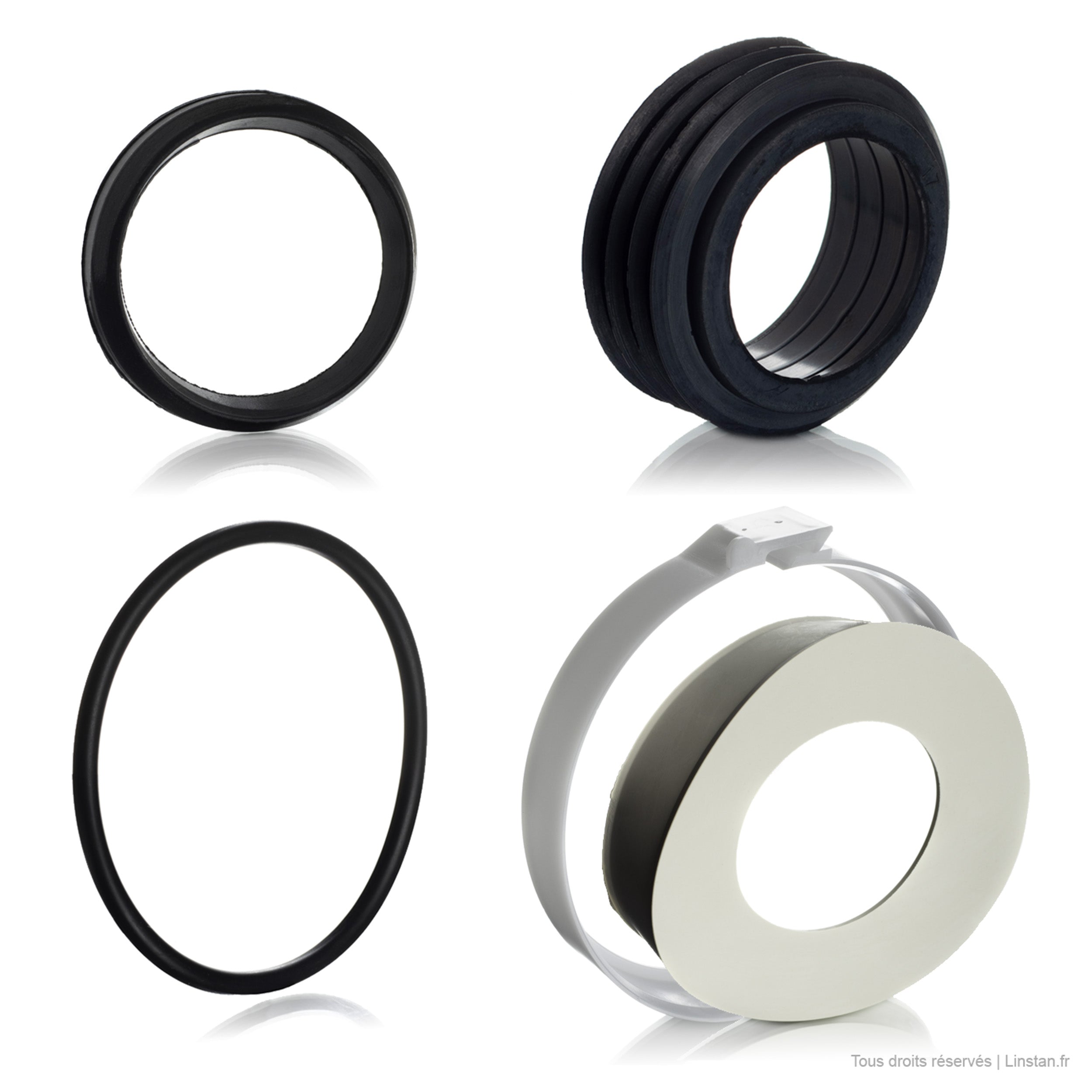 Kit de 4 joints et 2 bagues de serrage Siamp | Pour tuyaux de liaison entre le bâti-support Siamp et la cuvette