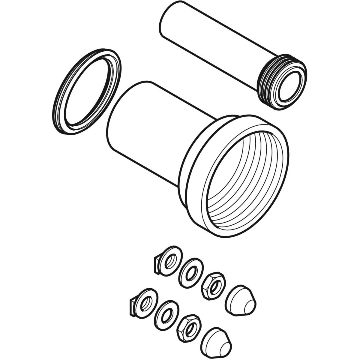 Kit de 2 tuyaux de liaison Geberit | Réf 152.404.46.2 | Avec leurs joints, 2 écrous de serrage, 2 centreurs 2 rondelles et 2 caches-écrous | Longueur 18,5cm