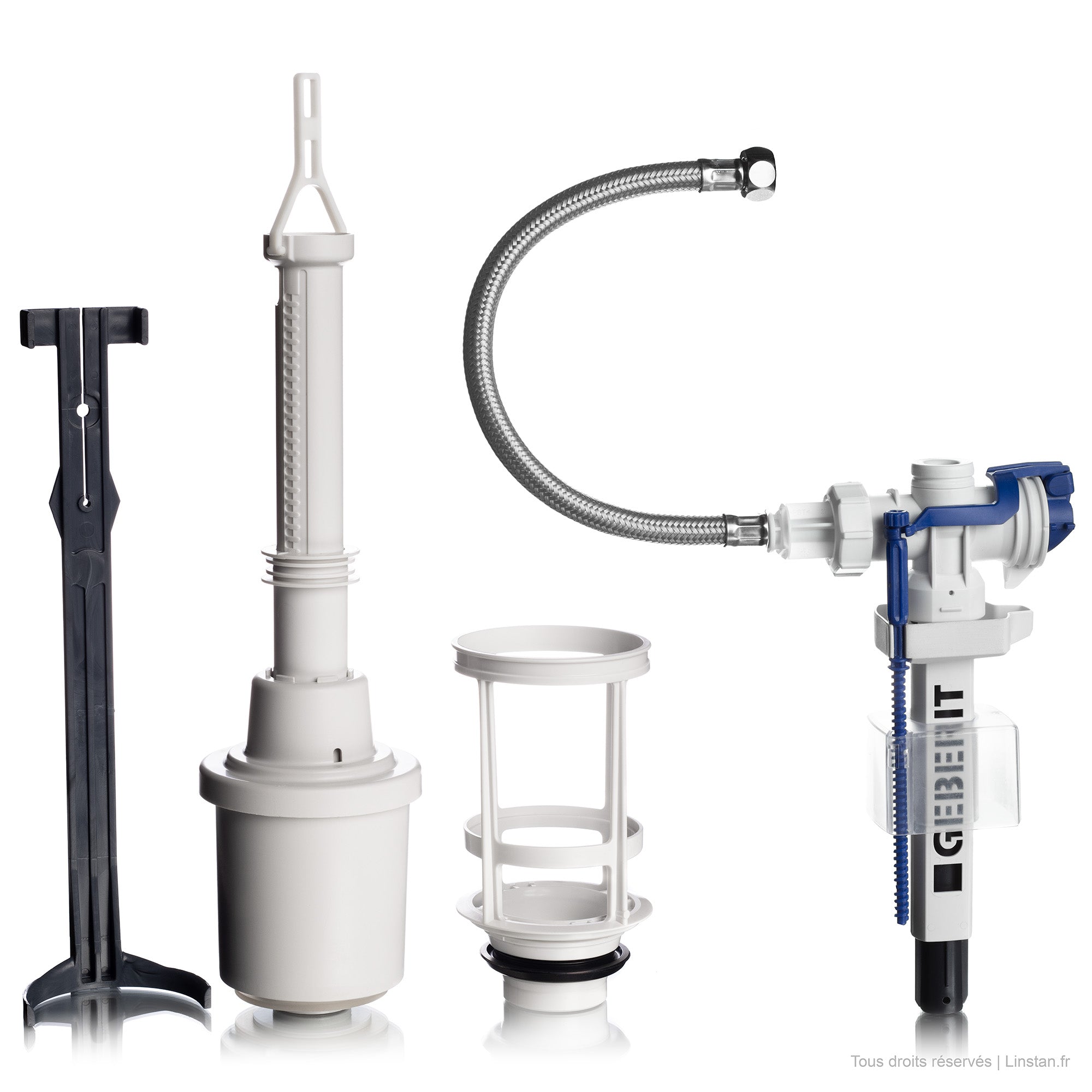 Chasse d'eau complet avec flexible Geberit | Réf: 240.114.00.1 | Pour réservoir encastré Twinline 12 simple touche