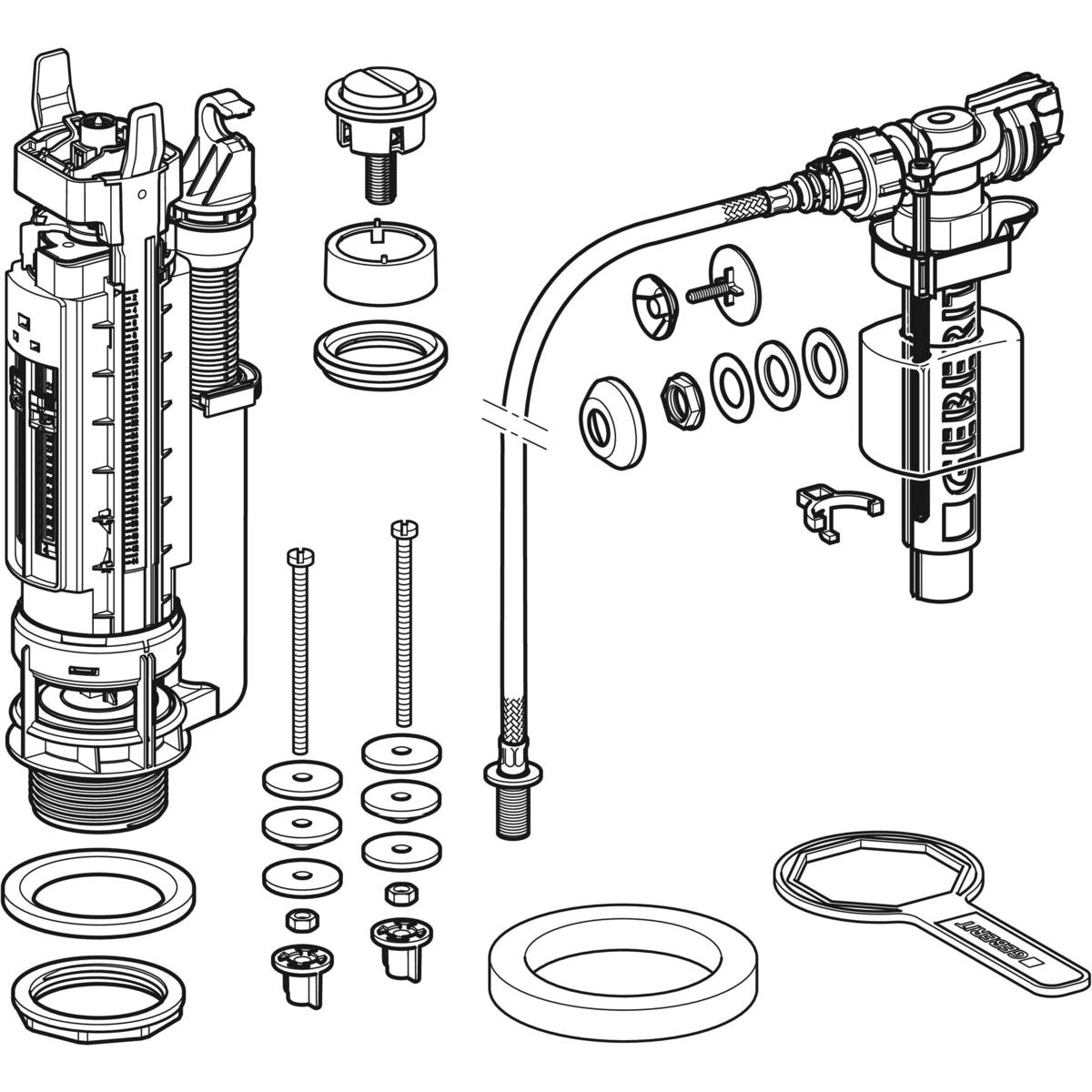 Schéma de la chasse d'eau complet double touche avec flexible geberit type 290-380 référence 283.304.21.2