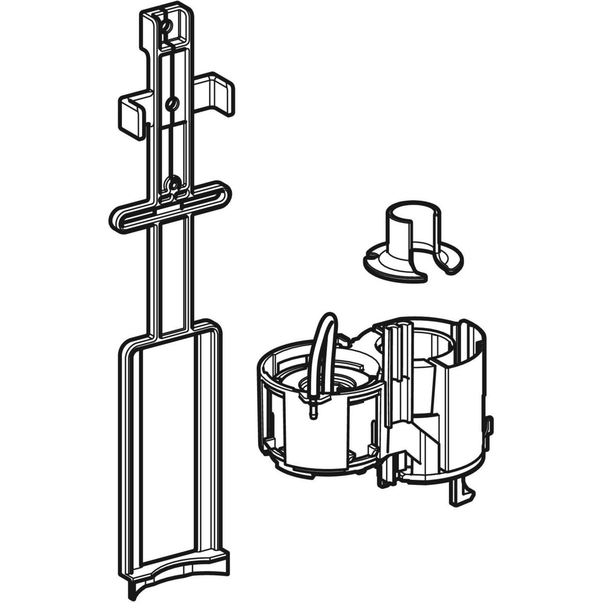 Releveur pneumatique avec bras Geberit, rinçage double touche | Réf : 242.594.00.1 | Pour réservoirs encastrés Sigma 8 de 2016, UP720 et UP700